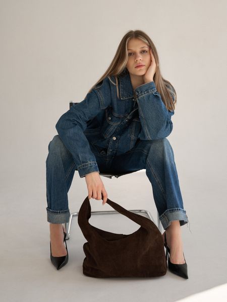 Skórzana Zamszowa Torba Shopper Chocolate