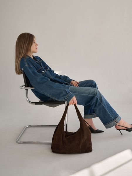 Skórzana Zamszowa Torba Shopper Chocolate